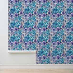 Papier Peint Fleurs pourpres Aqua