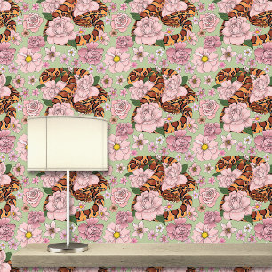 Papier Peint Fleurs roses du serpent de maïs vert