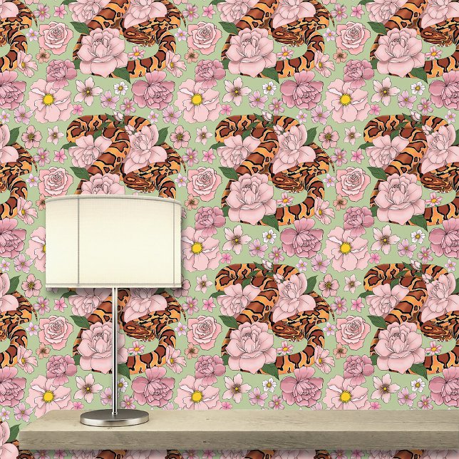 Papier Peint Fleurs roses du serpent de maïs vert (Créateur téléchargé)