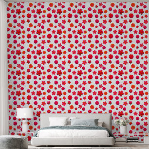 Papier Peint Fleurs roses et orange chaudes