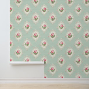 Papier Peint Fleurs roses et vertes
