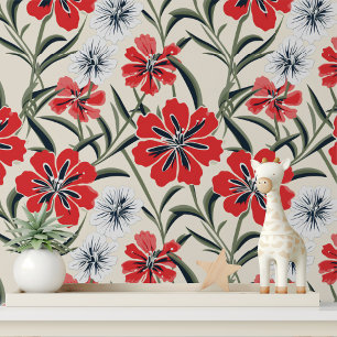 Papier Peint Fleurs rouges blanches audacieuses à décoller et à