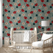 Fleurs rouges et vertes Abstraites sur gris