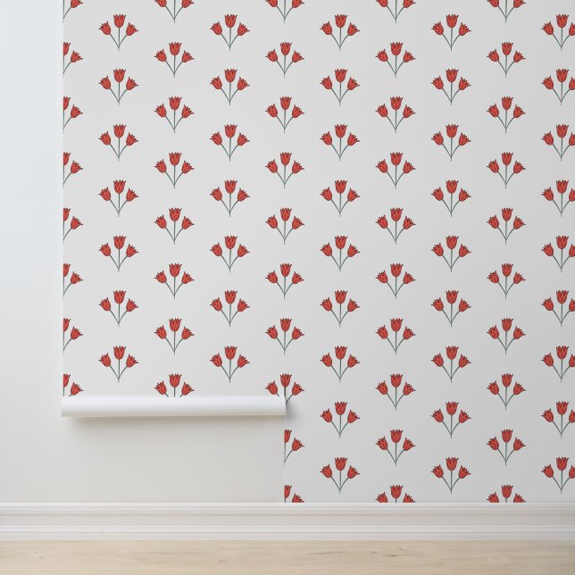 Papier Peint Fleurs rouges simples motif (Application)