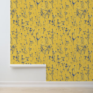 Papier Peint Fleurs sauvages Abstraits bleus jaunes modernes