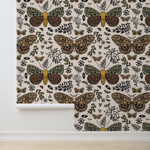 Papier Peint Fleurs sauvages de papillon de nuit bohème moderne