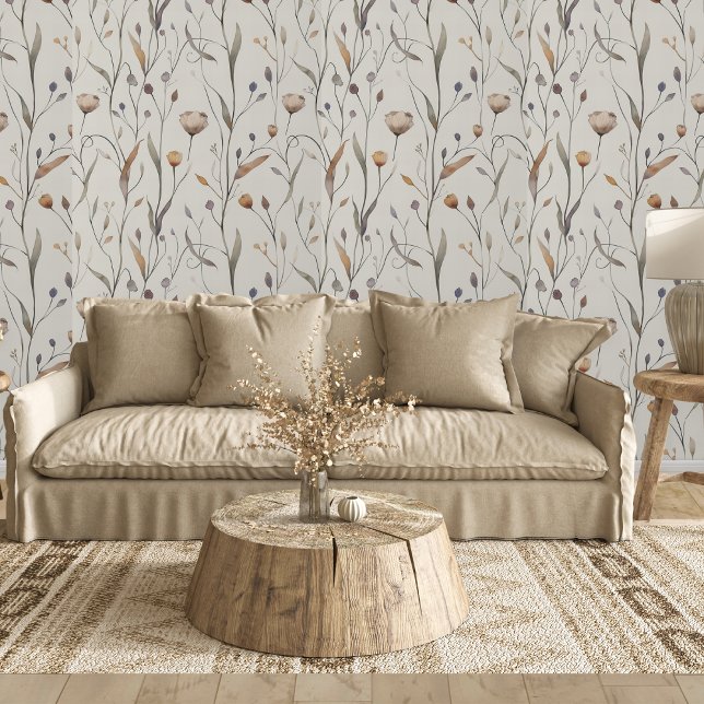 Papier Peint Fleurs sauvages délicats (This pretty wallpaper is perfect for an accent wall in your boho style home. )