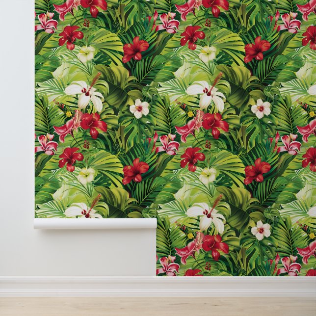 Papier Peint Fleurs tropicales fleurs Feuilles feuille verte (Application)