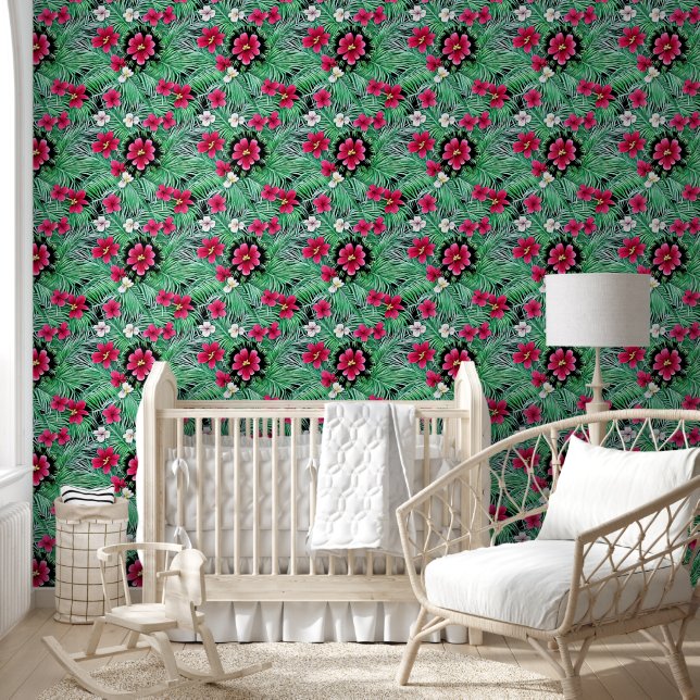 Papier Peint Fleurs tropicales hawaïennes été jungle motif (Enfants)