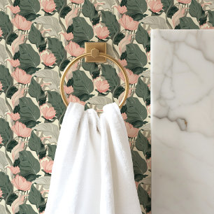 Papier Peint Fleurs vintage rose et vert