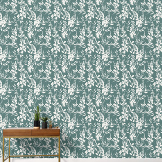 Papier peint Flora sarcelle et blanc 