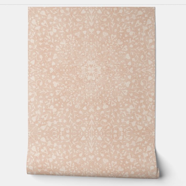 Papier Peint Floral amour mandala argile rose (Déroulement)