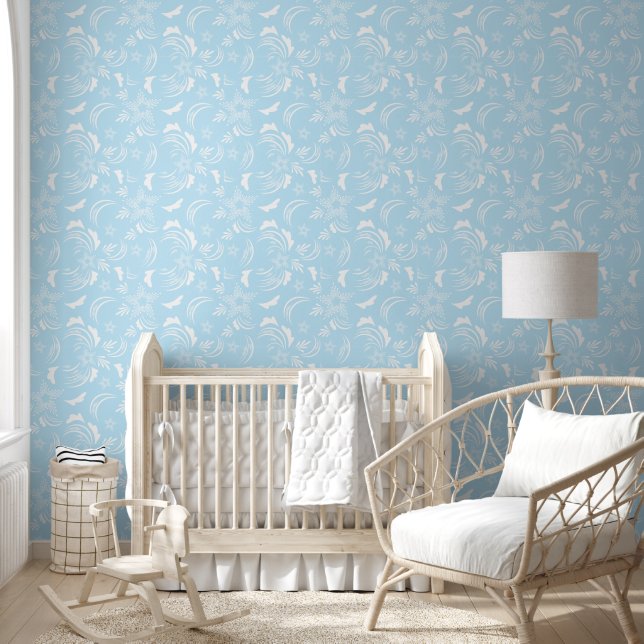 Papier Peint Floral blanc avec Arrière - plan bleu clair (Enfants)