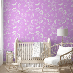 Papier Peint Floral blanc avec Arrière - plan rose clair violet