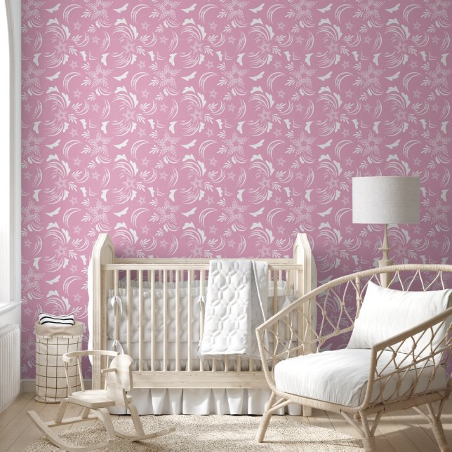 Papier Peint Floral blanc avec Arrière - plan rose pâle (Enfants)
