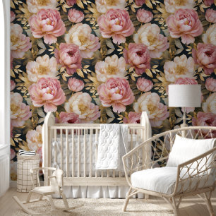 Papier Peint Floral blanc rose rose rose victorien en or