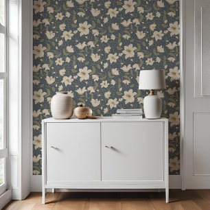 Papier Peint Floral Bleu Gris Beige Lily Motif botanique