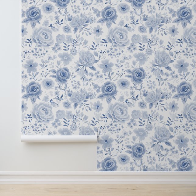 Papier Peint Floral bleu pâle Rose (Application)