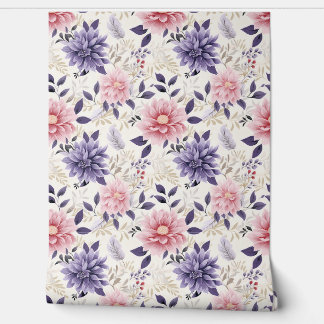 Papier Peint Floral Bliss Petite - Violet, Rose, Beige - Glam