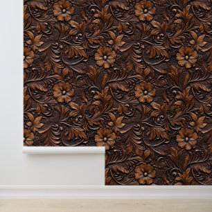 Papier Peint Floral en cuir Brown Faux