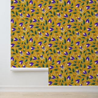 Papier peint floral en jaune et violet