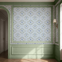 Papier peint floral folk scandinave bleu doux