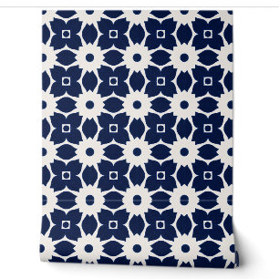 Papier Peint Floral géométrique bleu et blanc de la Marine