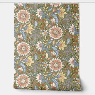 Papier Peint Floral indien Boho avec arrière - plan vert olive