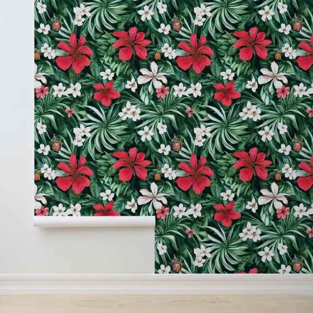 Papier Peint Floral jungle tropicale fleurs île hawaïenne (Application)