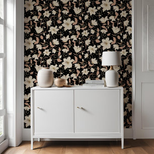 Papier Peint Floral Noir Beige Lily Motif botanique