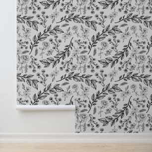 Papier Peint Floral noir et gris
