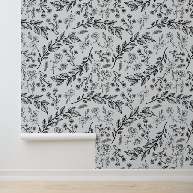 Papier Peint Floral noir et gris (Application)