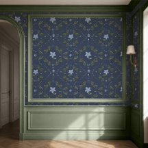 Papier peint floral scandinave bleu foncé