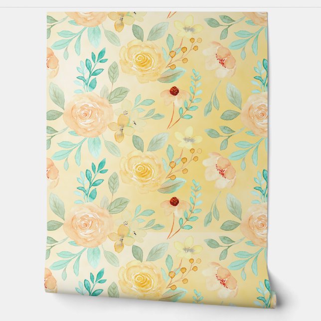Papier Peint Floral watercolor in yellow (Déroulement)