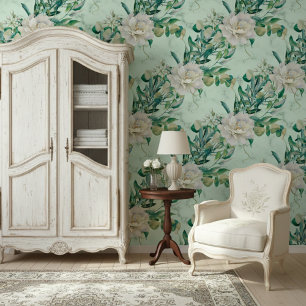 Papier Peint Florales Luxuriantes Et Élégante Motif En Marbre V