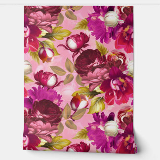 Papier Peint Flore rose Moody Maximaliste Jardin Fleur