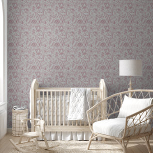 Papier Peint Flore rose simple sur gris  