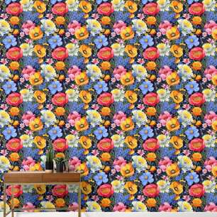 Papier Peint Flores Gras et Bright Rouge Jaune Bleu Blanc