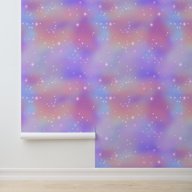 Papier Peint Fluffy rose violet Unicorn nuages étoiles Magique (Application)