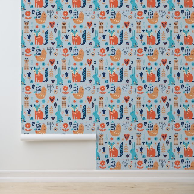 Papier Peint Folk Art Woodland Animal Motif (Application)