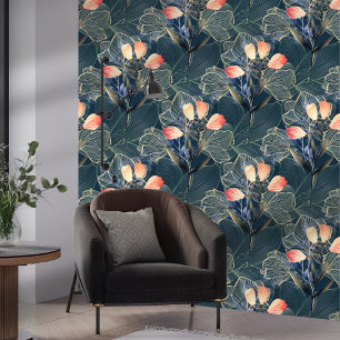 Papier Peint Foncé moderne élégant Boho Floral Blue