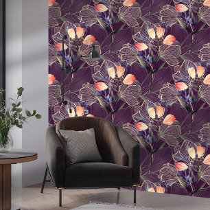Papier Peint Foncé Moderne Élégant Boho Floral Violet Foncé