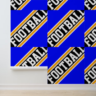 Papier Peint FOOTBALL Carreaux Vivant Bleu Orange Noir Rayures