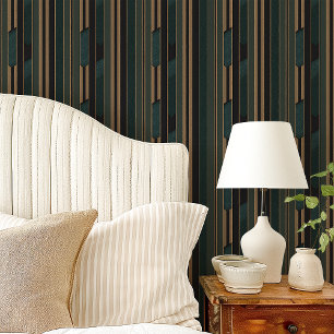 Papier Peint Forêt Art Déco Vert et Or Géométrique