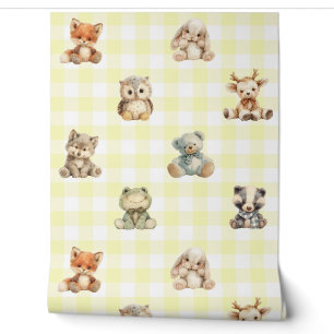 Papier Peint Forêt boisée Animaux Jaune Plaid Baby Nursery
