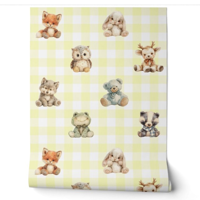 Papier Peint Forêt boisée Animaux Jaune Plaid Baby Nursery (Déroulement)