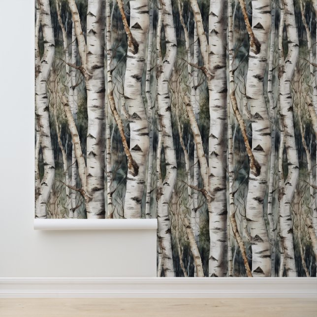 Papier Peint Forêt de troncs de Birch Tree (Application)