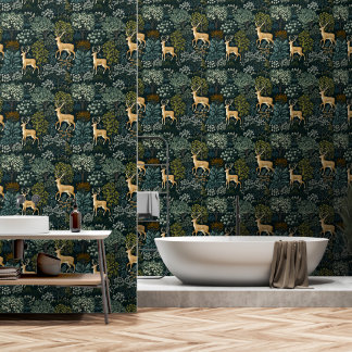 Papier Peint Forêt et cerf, inspiré William Morris Design