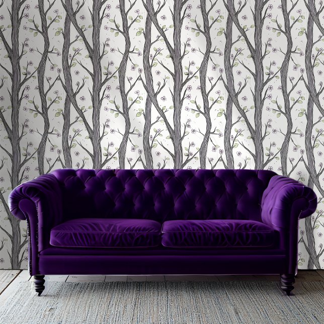 Papier Peint Forêt peinte à fleurs violettes Artistique Floral (Créateur téléchargé)