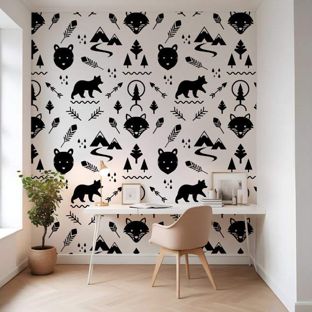 Papier Peint Forêt sauvage de plein air minime Animaux forestie (Minimal Outdoor Wilderness Forest Forest Animals Wallpaper)